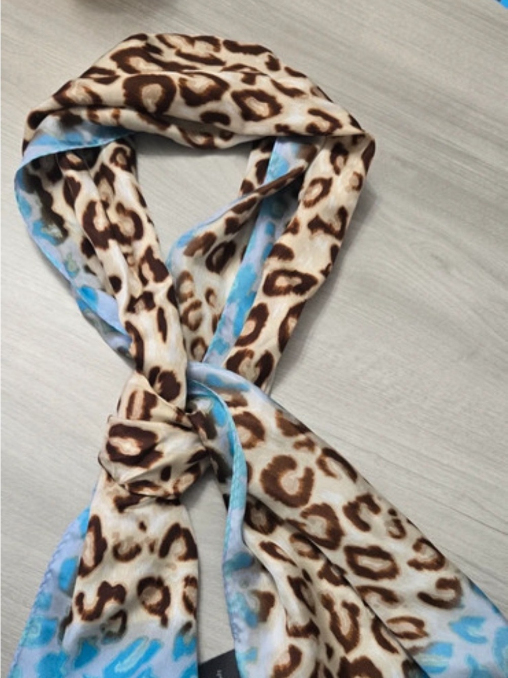 Vince Camuto Leopard Print Scarf with Light Blue Trim